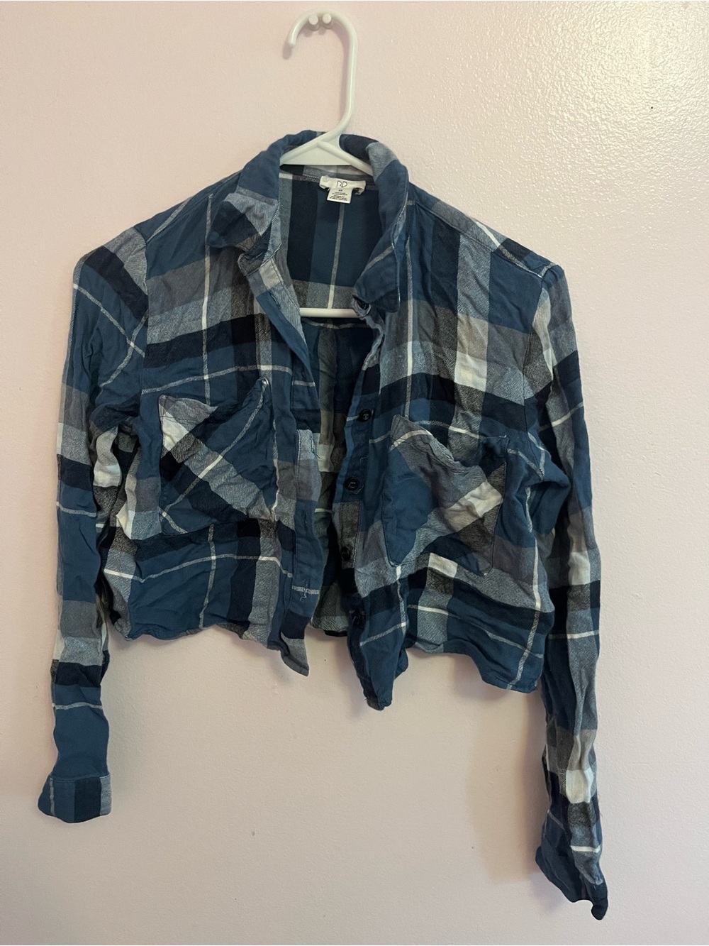 bp Blue Plaid Cropped Button-Front Jacket - Picture 1 of 4